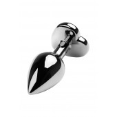 Серебристая коническая анальная пробка с красным кристаллом-сердечком - 7 см. - ToyFa - купить с доставкой в Екатеринбурге