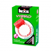 Розовое эрекционное виброкольцо Luxe VIBRO  Поцелуй стриптизёрши  + презерватив - Luxe - в Екатеринбурге купить с доставкой