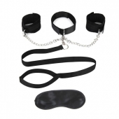 Чёрный ошейник с наручниками и поводком Collar Cuffs   Leash Set - Lux Fetish - купить с доставкой в Екатеринбурге