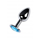 Серебристая конусовидная анальная пробка с голубым кристаллом - 7 см. - ToyFa - купить с доставкой в Екатеринбурге