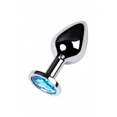 Серебристая конусовидная анальная пробка с голубым кристаллом - 8 см. - ToyFa - купить с доставкой в Екатеринбурге