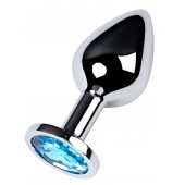 Серебристая конусовидная анальная пробка с голубым кристаллом - 8 см. - ToyFa - купить с доставкой в Екатеринбурге