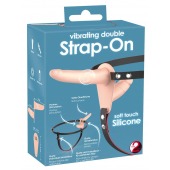 Телесный двойной вибрострапон с вибрацией Vibrating Double Strap-On - 15 см. - Orion - купить с доставкой в Екатеринбурге