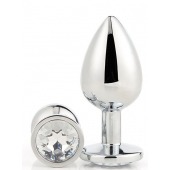Серебристая анальная втулка с прозрачным кристаллом - 7,1 см. - Dream Toys - купить с доставкой в Екатеринбурге