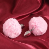 Серебристая анальная втулка с розовым хвостиком - Сима-Ленд - купить с доставкой в Екатеринбурге