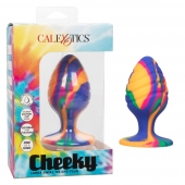 Яркая анальная пробка Cheeky Large Swirl Tie-Dye Plug - 9 см. - California Exotic Novelties