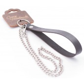 Серебристый металлический поводок с кожаной черной ручкой - 80 см. - Crazy Handmade - купить с доставкой в Екатеринбурге