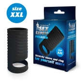 Черная открытая насадка на пенис с кольцом для мошонки XXL-size - 9,4 см. - Sex Expert - в Екатеринбурге купить с доставкой