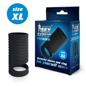 Черная открытая насадка на пенис с кольцом для мошонки XL-size - 8,9 см. - Sex Expert - в Екатеринбурге купить с доставкой