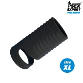 Черная открытая насадка на пенис с кольцом для мошонки XL-size - 8,9 см. - Sex Expert - в Екатеринбурге купить с доставкой