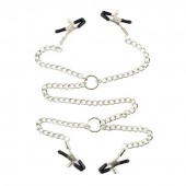 Серебристые зажимы для сосков и половых губ на тонкой цепочке - Notabu - купить с доставкой в Екатеринбурге