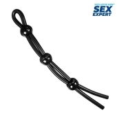 Черное силиконовое лассо с тремя шариками для утяжки - Sex Expert - в Екатеринбурге купить с доставкой