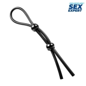 Черное силиконовое лассо с двумя шариками для утяжки - Sex Expert - в Екатеринбурге купить с доставкой