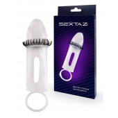 Закрытая насадка на пенис с подхватом мошонки и стимулирующими «ресничками» - Sextaz - в Екатеринбурге купить с доставкой