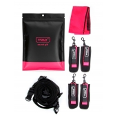 Черно-розовый эротический набор: фиксатор, оковы, наручники, повязка - Erokay - купить с доставкой в Екатеринбурге