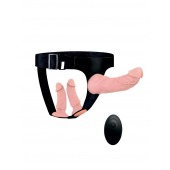 Женский страпон с 3 насадками и вибрацией - Erowoman-Eroman - купить с доставкой в Екатеринбурге