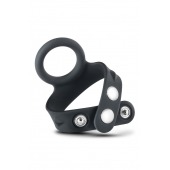 Черное эрекционное кольцо с подхватом мошонки на кнопках VS6 - Blush Novelties - в Екатеринбурге купить с доставкой