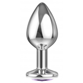 Малая серебристая анальная пробка Diamond Purple Sparkle Small с фиолетовым кристаллом - 7 см. - Lola Games - купить с доставкой в Екатеринбурге