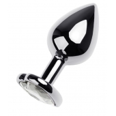 Серебристая анальная пробка с прозрачным кристаллом-сердцем - 8 см. - ToyFa - купить с доставкой в Екатеринбурге