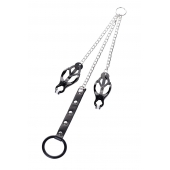 Черно-серебристые зажимы для сосков с кольцом для пениса TOYFA Metal - ToyFa - купить с доставкой в Екатеринбурге