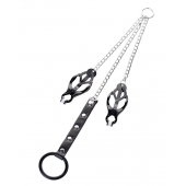 Черно-серебристые зажимы для сосков с кольцом для пениса TOYFA Metal - ToyFa - купить с доставкой в Екатеринбурге