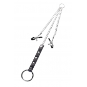 Серебристо-чёрные зажимы для сосков с кольцом для пениса TOYFA Metal - ToyFa - купить с доставкой в Екатеринбурге