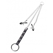 Серебристо-чёрные зажимы для сосков с кольцом для пениса TOYFA Metal - ToyFa - купить с доставкой в Екатеринбурге