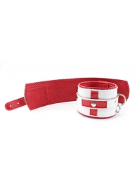Бело-красные кожаные наручники для медсестры - БДСМ Арсенал - купить с доставкой в Екатеринбурге