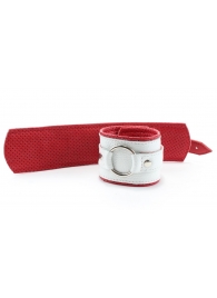 Бело-красные кожаные наручники с кольцом - БДСМ Арсенал - купить с доставкой в Екатеринбурге