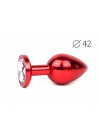 Коническая красная анальная втулка с прозрачным кристаллом - 9,3 см. - Anal Jewelry Plug - купить с доставкой в Екатеринбурге
