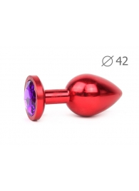 Коническая красная анальная втулка с кристаллом фиолетового цвета - 9,3 см. - Anal Jewelry Plug - купить с доставкой в Екатеринбурге