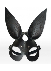 Чёрная кожаная маска с длинными ушками и эффектом тату - Sitabella - купить с доставкой в Екатеринбурге