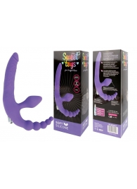 Фиолетовый безремневой страпон с анальным отростком и вибрацией - 15 см. - Bior toys - купить с доставкой в Екатеринбурге