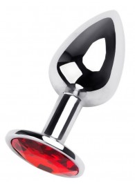 Маленькая коническая серебристая анальная пробка с красным кристаллом - 7 см. - ToyFa - купить с доставкой в Екатеринбурге