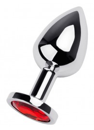 Серебристая коническая анальная пробка с красным кристаллом - 8 см. - ToyFa - купить с доставкой в Екатеринбурге