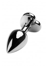 Серебристая коническая анальная пробка с красным кристаллом-сердечком - 7 см. - ToyFa - купить с доставкой в Екатеринбурге