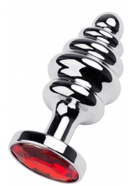 Серебристая анальная пробка-елочка с красным кристаллом - 7,2 см. - ToyFa - купить с доставкой в Екатеринбурге