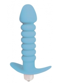 Голубая анальная вибровтулка-елочка с ограничителем - 11,5 см. - Bior toys