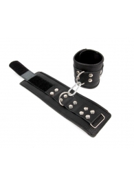 Черные кожаные наручники с заклепками с фиксацией липучками - Notabu - купить с доставкой в Екатеринбурге