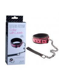 Розово-чёрный ошейник с поводком Collar With Leash - Erokay - купить с доставкой в Екатеринбурге