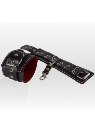 Чёрные кожаные наручники с контрастной строчкой и красной изнанкой - Sitabella - купить с доставкой в Екатеринбурге