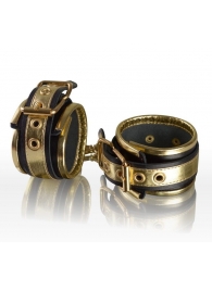 Золотисто-чёрные кожаные наручники - Sitabella - купить с доставкой в Екатеринбурге