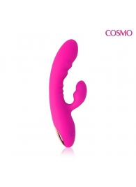 Розовый силиконовый вибромассажер с отростком и 20 режимами вибрации - Cosmo