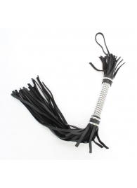Черная плеть с серебристой ручкой - 44 см. - БДСМ Арсенал - купить с доставкой в Екатеринбурге