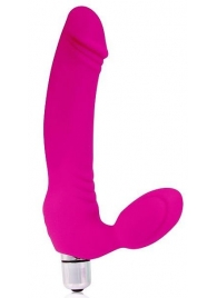 Розовый силиконовый безремневой страпон с вибрацией - Bior toys - купить с доставкой в Екатеринбурге