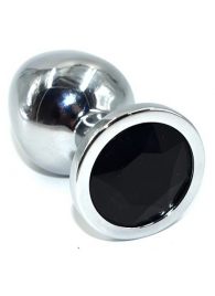 Серебристая анальная пробка из нержавеющей стали с черным кристаллом - 8,5 см. - Kanikule - купить с доставкой в Екатеринбурге