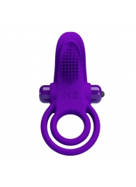 Фиолетовое силиконовое эрекционное кольцо с вибрацией и подхватом мошонки - Baile - в Екатеринбурге купить с доставкой