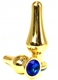 Золотистая удлиненная анальная пробка с синим кристаллом - 8 см. - Vandersex - купить с доставкой в Екатеринбурге