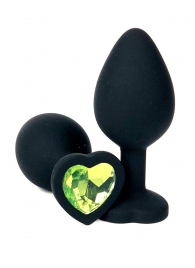 Черная силиконовая пробка с лаймовым кристаллом-сердцем - 8,5 см. - Vandersex - купить с доставкой в Екатеринбурге