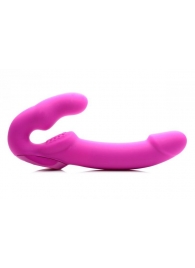 Розовый безремневой страпон с вибрацией Evoke Rechargeable Vibrating Strap On - 24,7 см. - XR Brands - купить с доставкой в Екатеринбурге